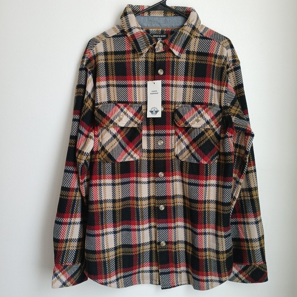 Dockers Men's Fleece Overshirt Long Sleeve Button-down Front Size Medium